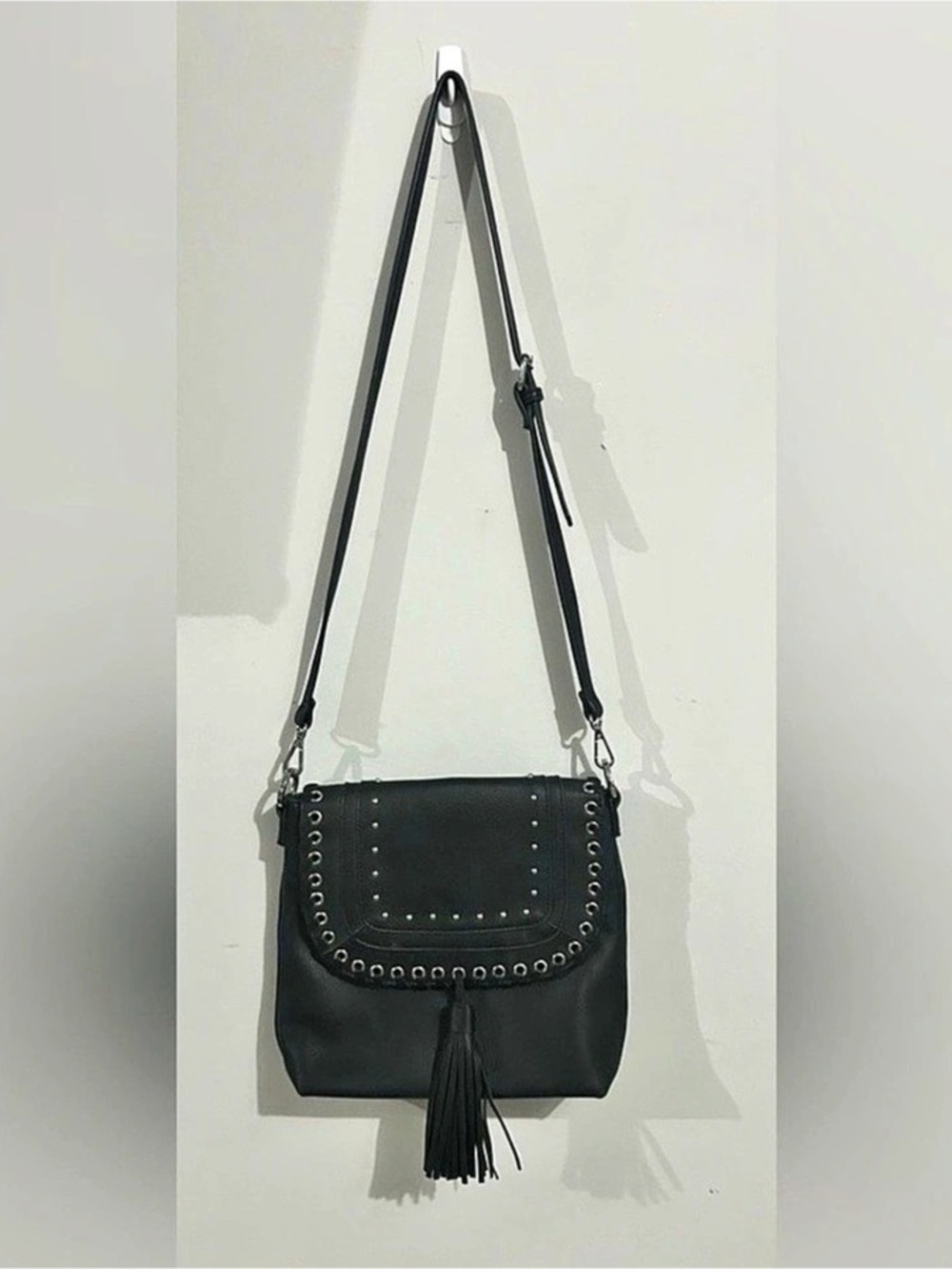 Magnolia & Vines Studded Tassel Crossbody Bag in Black